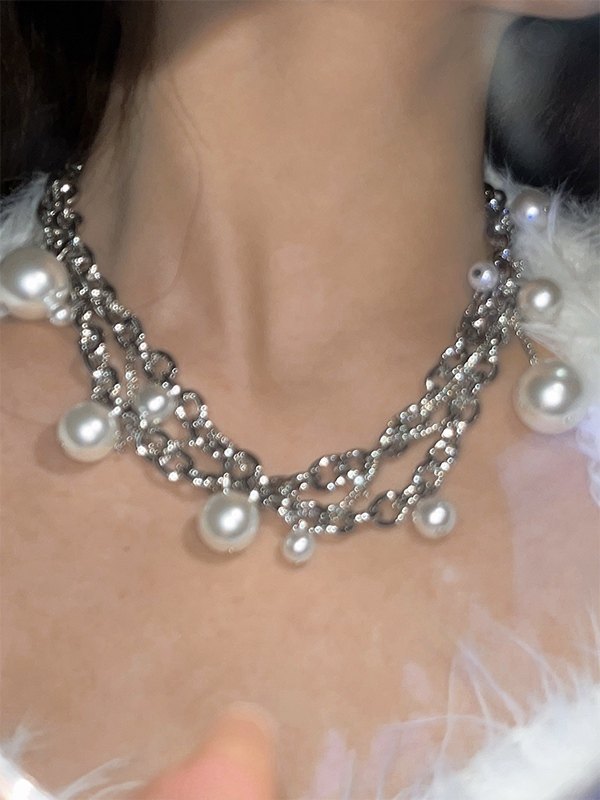 Collar con colgante de perlas de imitación de cadena gruesa-4