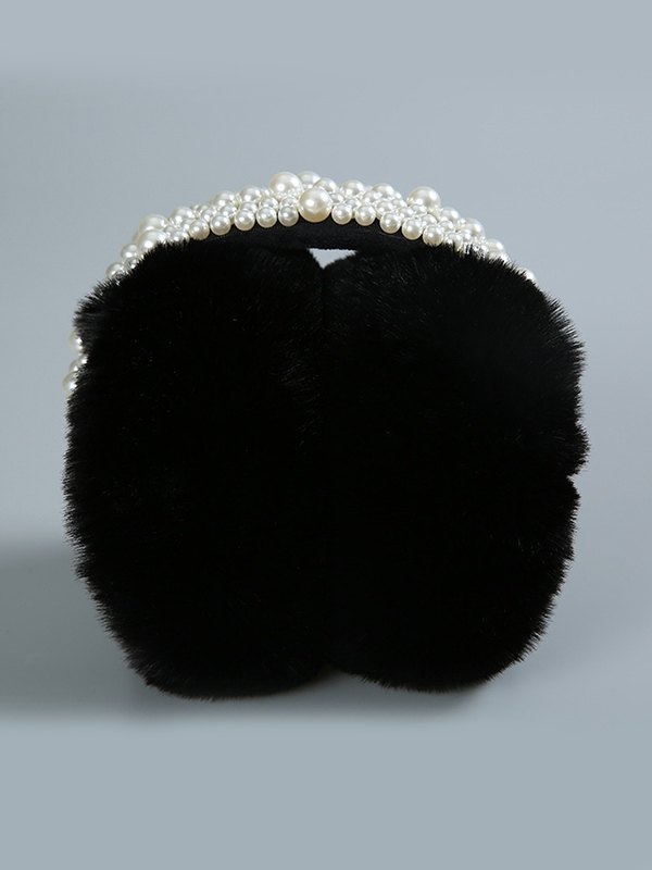 Orejeras difusas adornadas con perlas de imitación-1